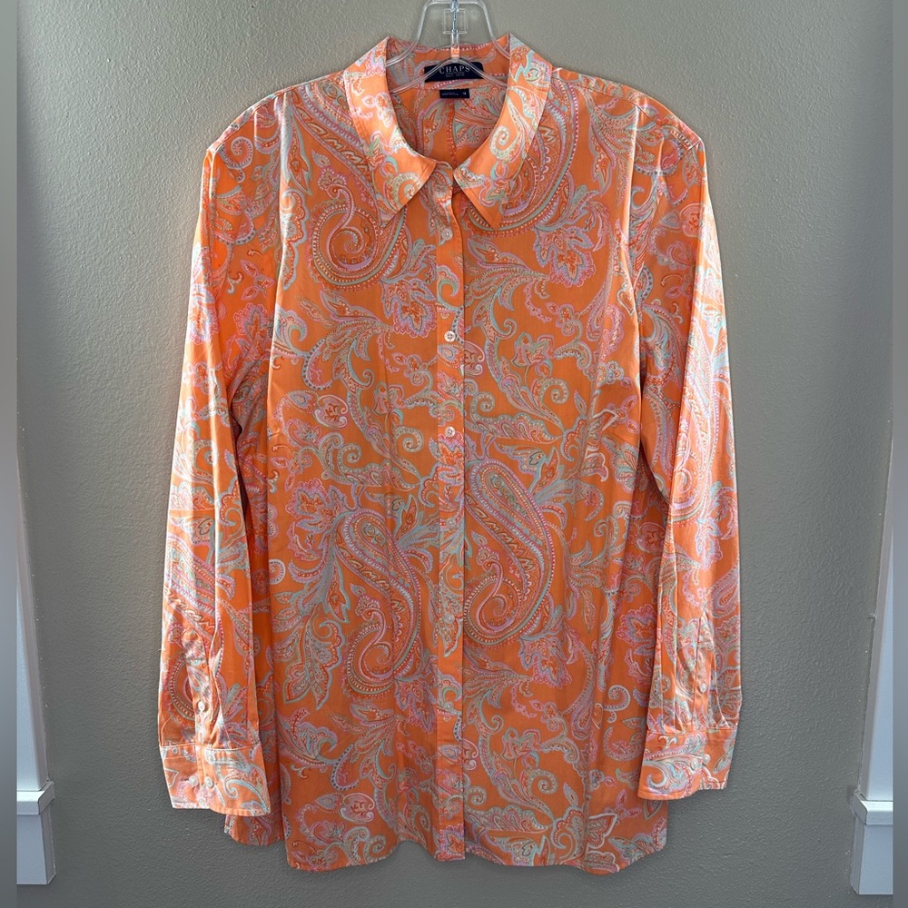 Chaps Top 1X Shirt Button Down Orange
